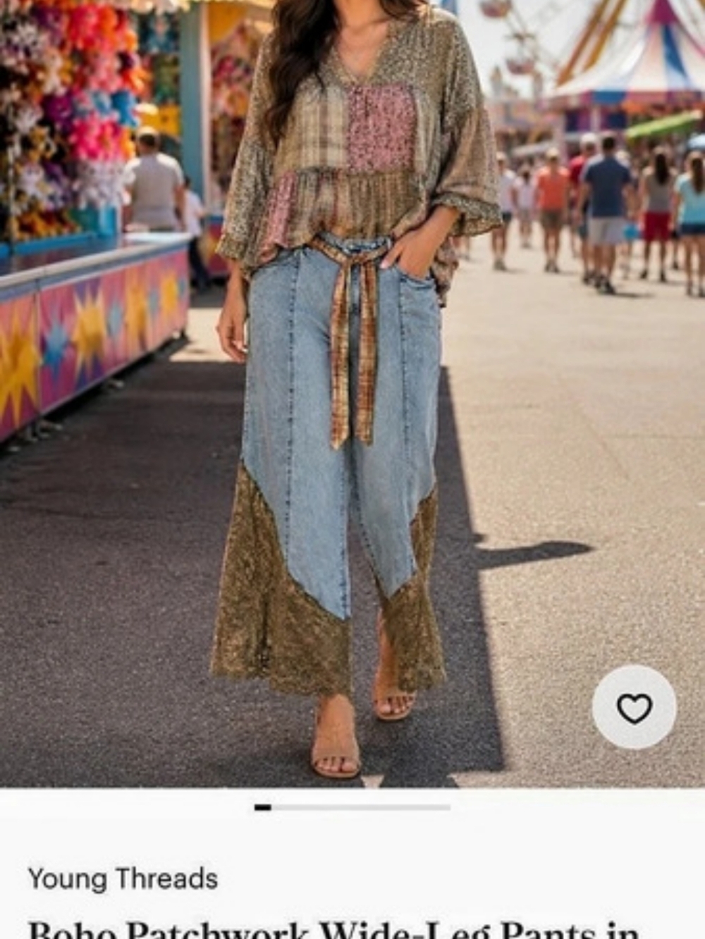 Young Threads Boho Patchwork Wide-Leg Pants. Size MEDIUM. New With TAGS
